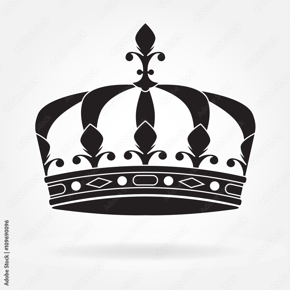 Crown icon isolated on white background. Black crown silhouette. Vector