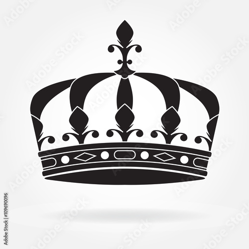 Crown icon isolated on white background. Black crown silhouette. Vector illustration