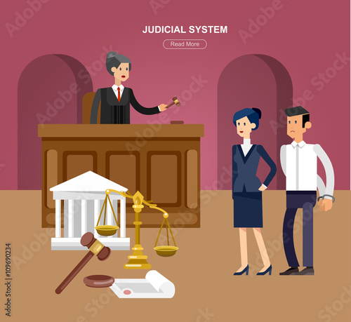 Law horizontal banner set with judical system elements isolated vector illustration