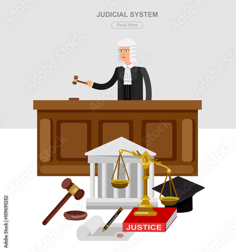 Law horizontal banner set with judical system elements isolated vector illustration