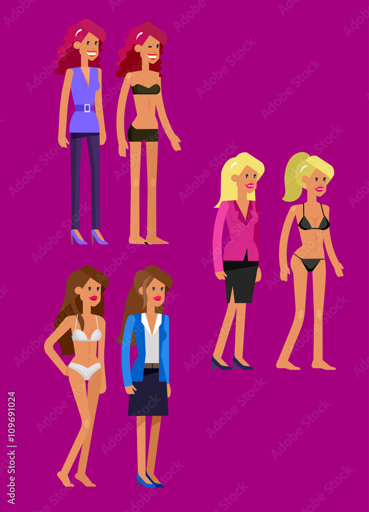 Vector detailed character woman dressed and undressed Stock Vector | Adobe Stock