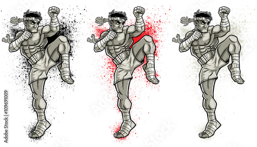 Muay Thai 2 / Illustration of Muay Thai fighter in 3 color versions. 