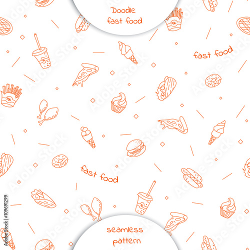 Seamless pattern with hand drawn fast food.