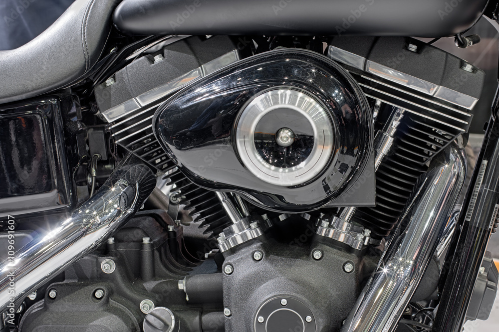 Detail of air cooled twin engine of motorcycle Detail of air cooled twin engine of motorcycle