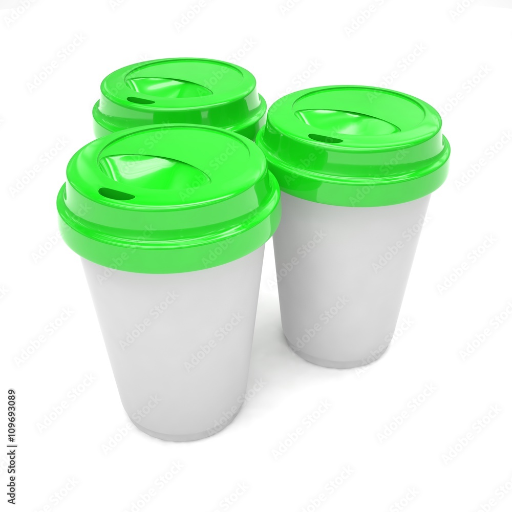Three paper coffee cups. 3d rendering. Three paper coffee cups. 3d rendering.