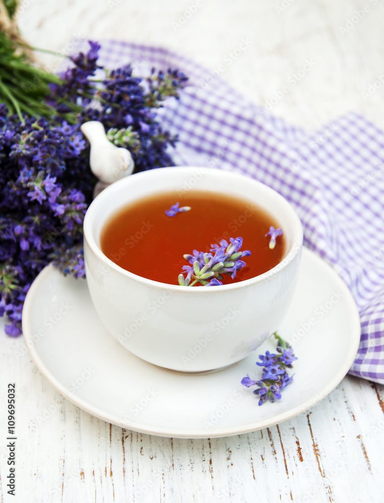 Cup of tea and lavender flowers Cup of tea and lavender flowers