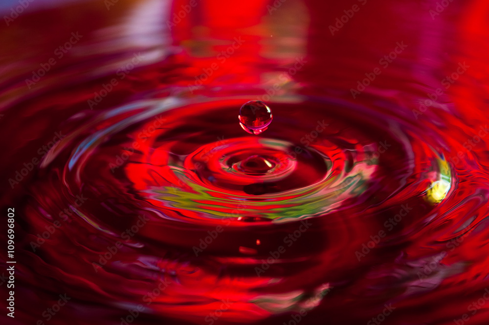 Macro photo of water drops falling into a pool of water, causing a splash and ripples. Macro photo of water drops falling into a pool of water, causing a splash and ripples.