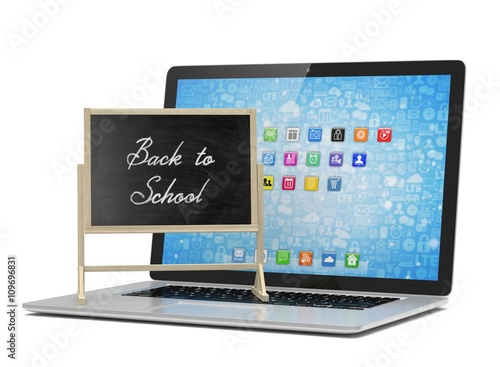 Laptop with chalkboard  back to school  online education concept. 3d rendering.