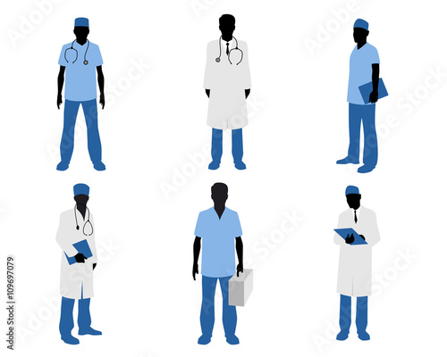 Doctors silhouettes on white