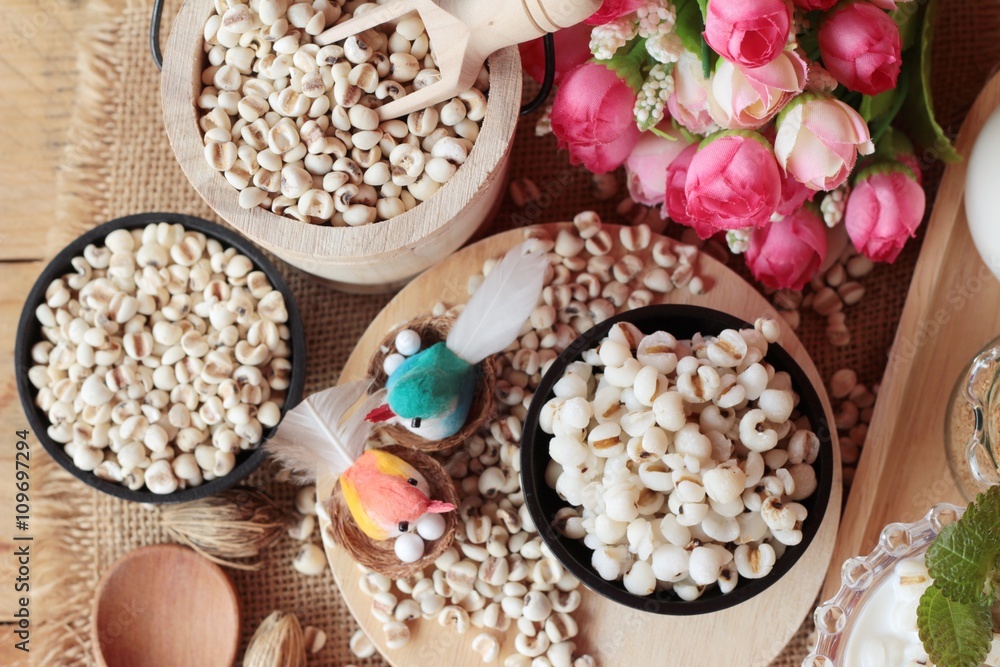 Cooked millet seeds with milk and sugar. Cooked millet seeds with milk and sugar.