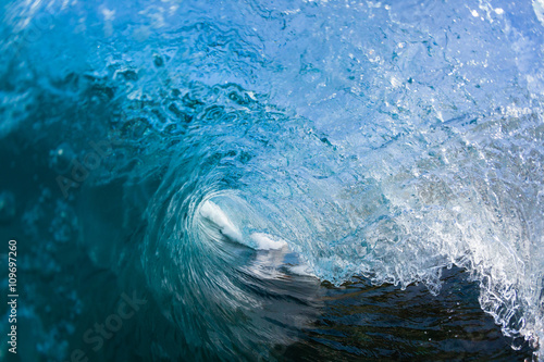 Fototapeta Naklejka Na Ścianę i Meble -  Wave Inside blue crashing ocean water tube