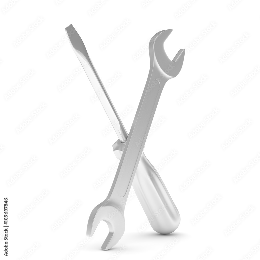 3D Illustration Wrench and screwdriver, service concept 3D Illustration Wrench and screwdriver, service concept