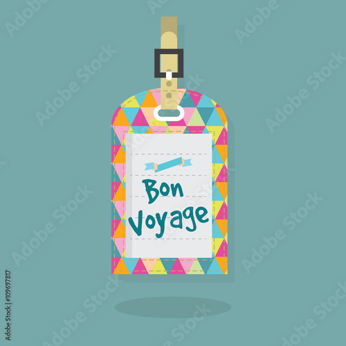 Abstract Bon Voyage message on luggage and travel tag