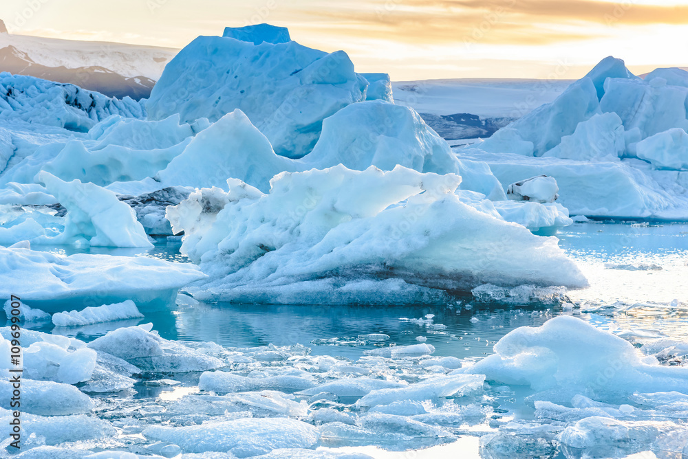 Scenic view of icebergs in glacier lagoon, Iceland