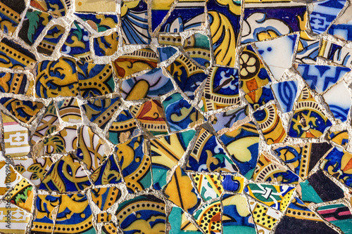 mosaic tile  ceramic decoration in Guell park  Barcelona