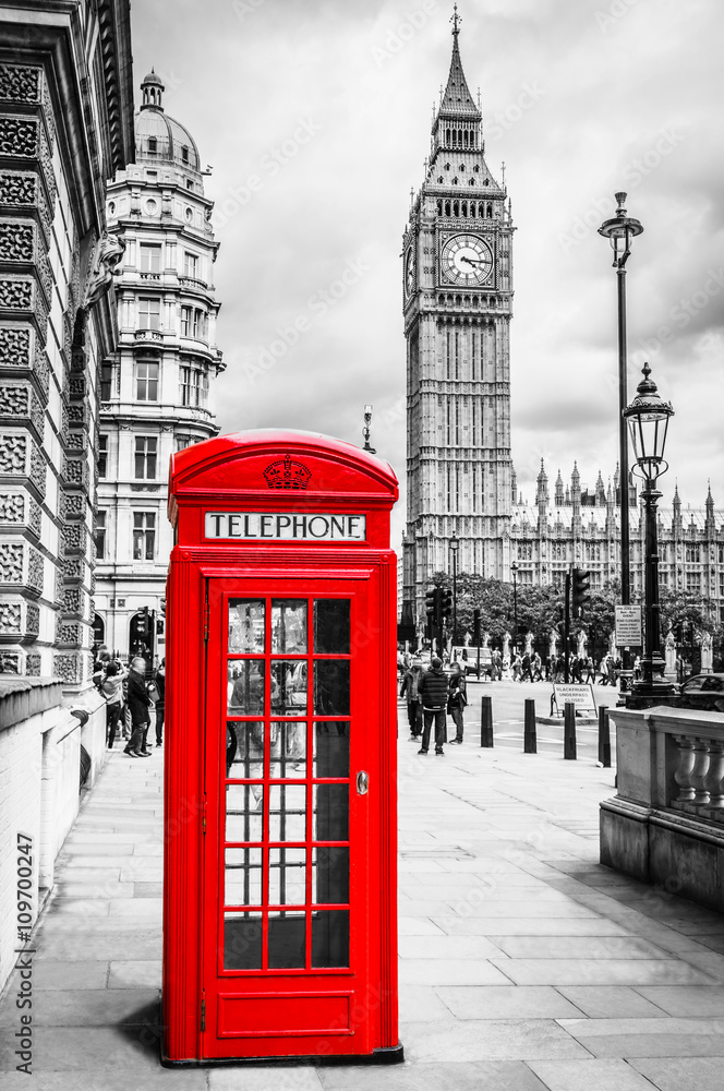 Fototapeta premium Telefoniczna budka Londyn Big Ben