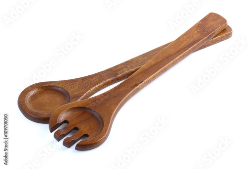 Wooden spatula and spoon isolate on white background