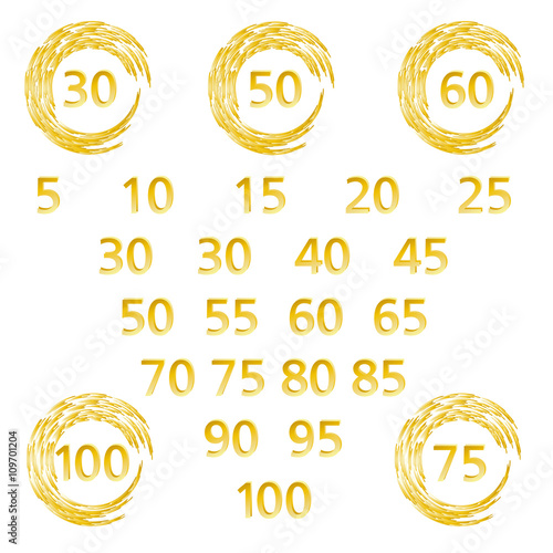 Ehrenkranz, Jubiläum - Goldener Kranz mit goldenen, runden Zahlen, Jahreszahlen für Geburtstage und Jubiläen, Set von Zahlen und Kranz