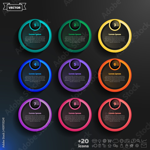Vector infographic design list with colorful circles.