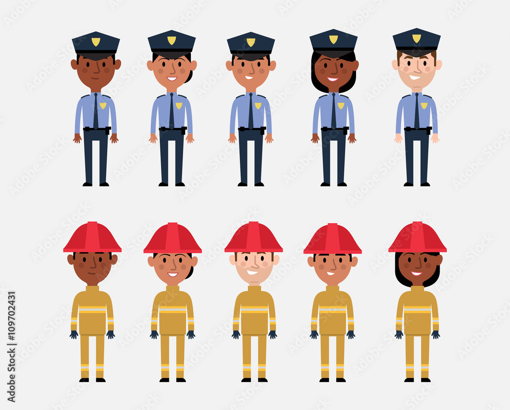 Illustrations Of Occupations In USA Police And Fire Services Illustrations Of Occupations In USA Police And Fire Services