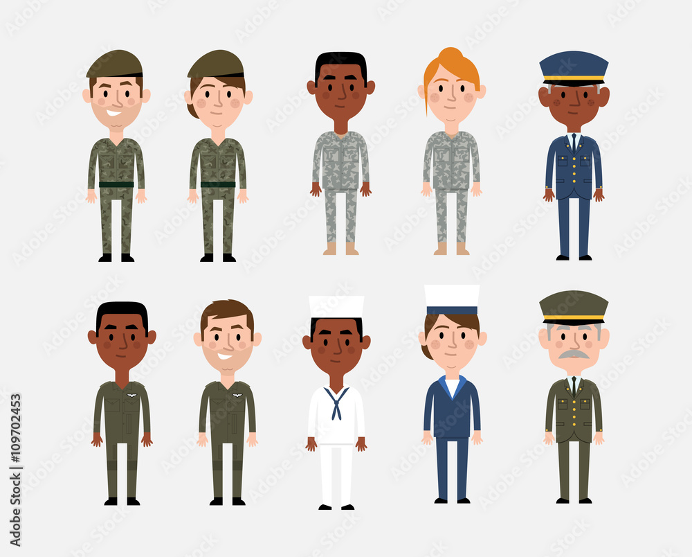 Character Illustrations Depicting Military Occupations Stock Vector ...