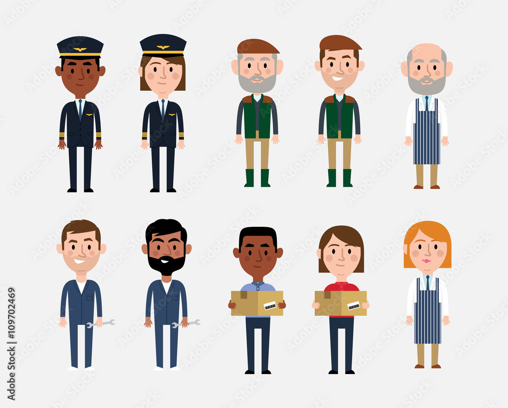 Character Illustrations Depicting Assorted Occupations Character Illustrations Depicting Assorted Occupations