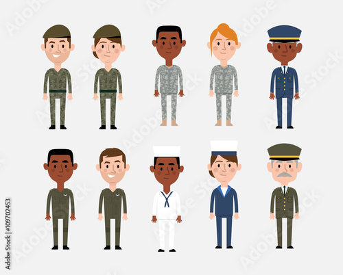 Character Illustrations Depicting Military Occupations
