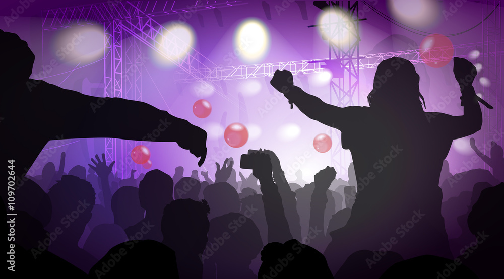 Vector Illustration Of Music Concert With Audience