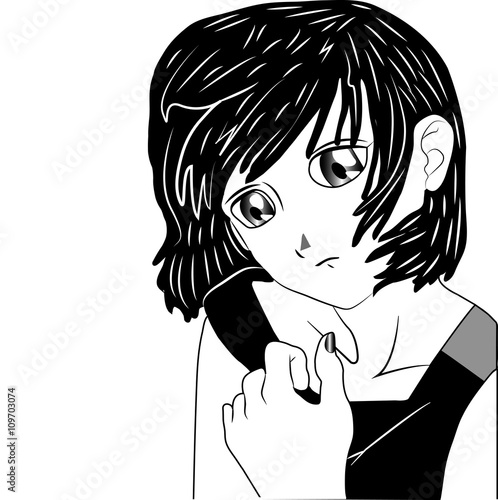 Lonely black anime manga cartoon girl