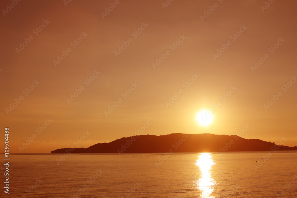 Sunset beach, mountain. Adriatic sea. Montenegro. Sunset beach, mountain. Adriatic sea. Montenegro.