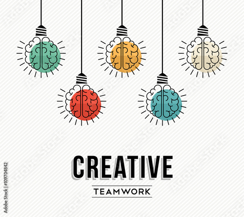 Creative teamwork concept design with human brains