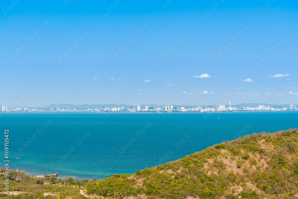 Aerial view seascape and Pattaya city, Thailand.