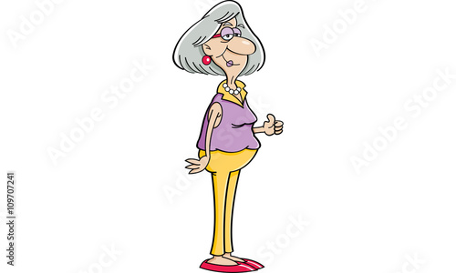 Cartoon illustration of an elderly lady giving thumbs up.