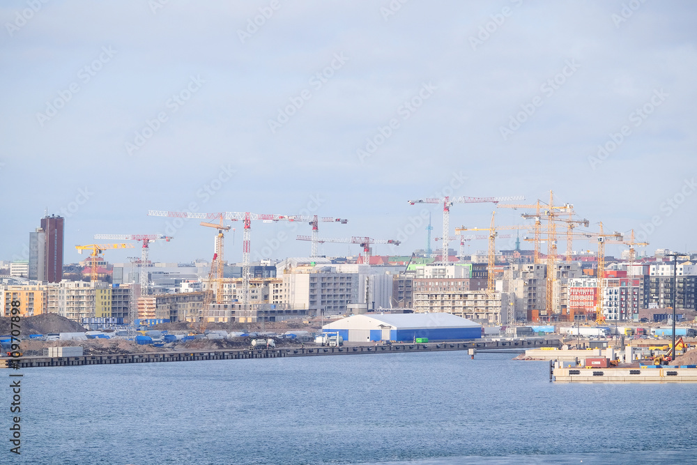 Helsinki, Finland - March, 14, 2016: cranes in Helsinki, Finland
