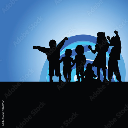 children on moonlight silhouette illustration