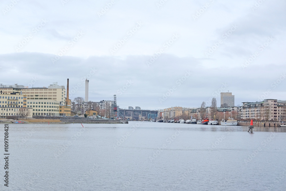 Stockholm, Sweden - March, 19, 2016: The image of Baltic sea bank near Stockholm, Sweden