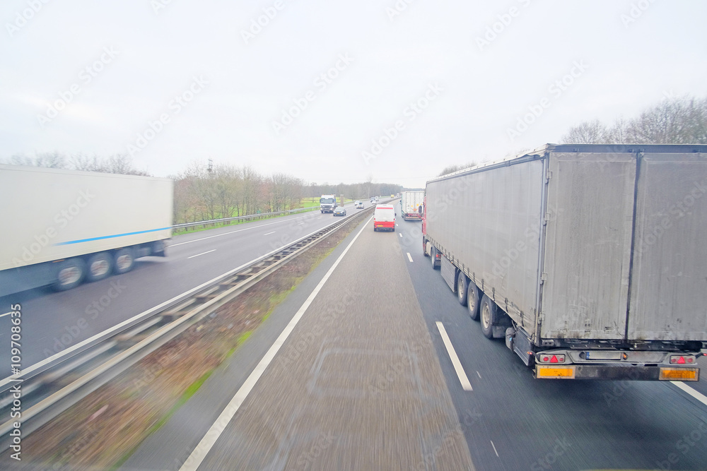 Belgium, central Europe, February, 5, 2016: traffic on a highway in Belgium, Europe Belgium, central Europe, February, 5, 2016: traffic on a highway in Belgium, Europe