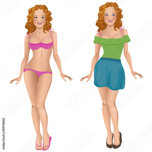 Little girl wearing swimsuit swimming kid happy summer leisure healthy lifestyle character vector illustration. 