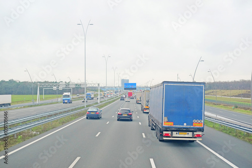 Belgium, central Europe, February, 5, 2016: traffic on a highway in Belgium, Europe