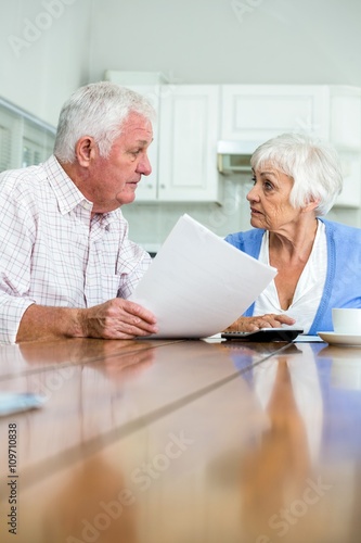 Senior couple discussing with documents