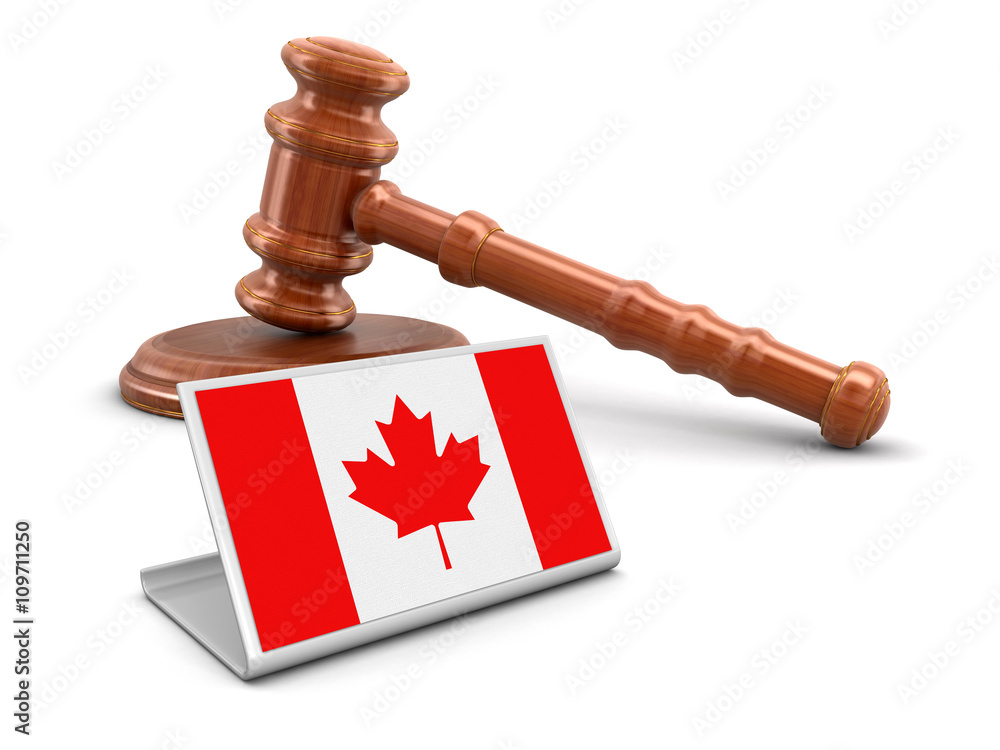 3d wooden mallet and Canada flag. Image with clipping path
