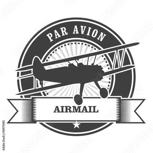 Airmail stamp with biplane - per avion