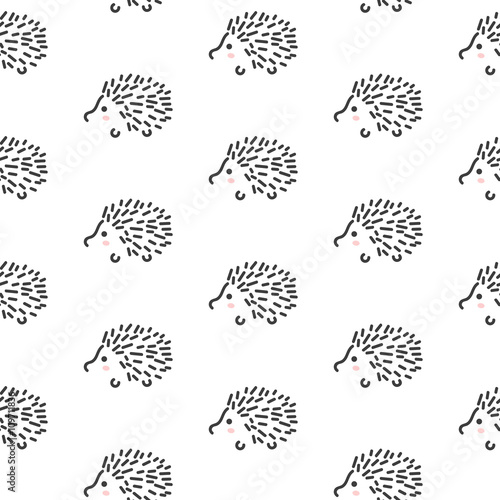 Hedgehog stylized line fun seamless pattern for kids and babies. Cute animal fabric design for textile linen and apparel in scandinavian simple style.
