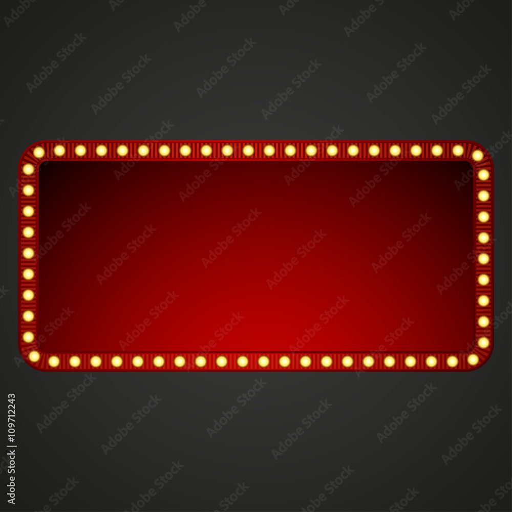 Signboard for text with light bulbs. Vector illustration