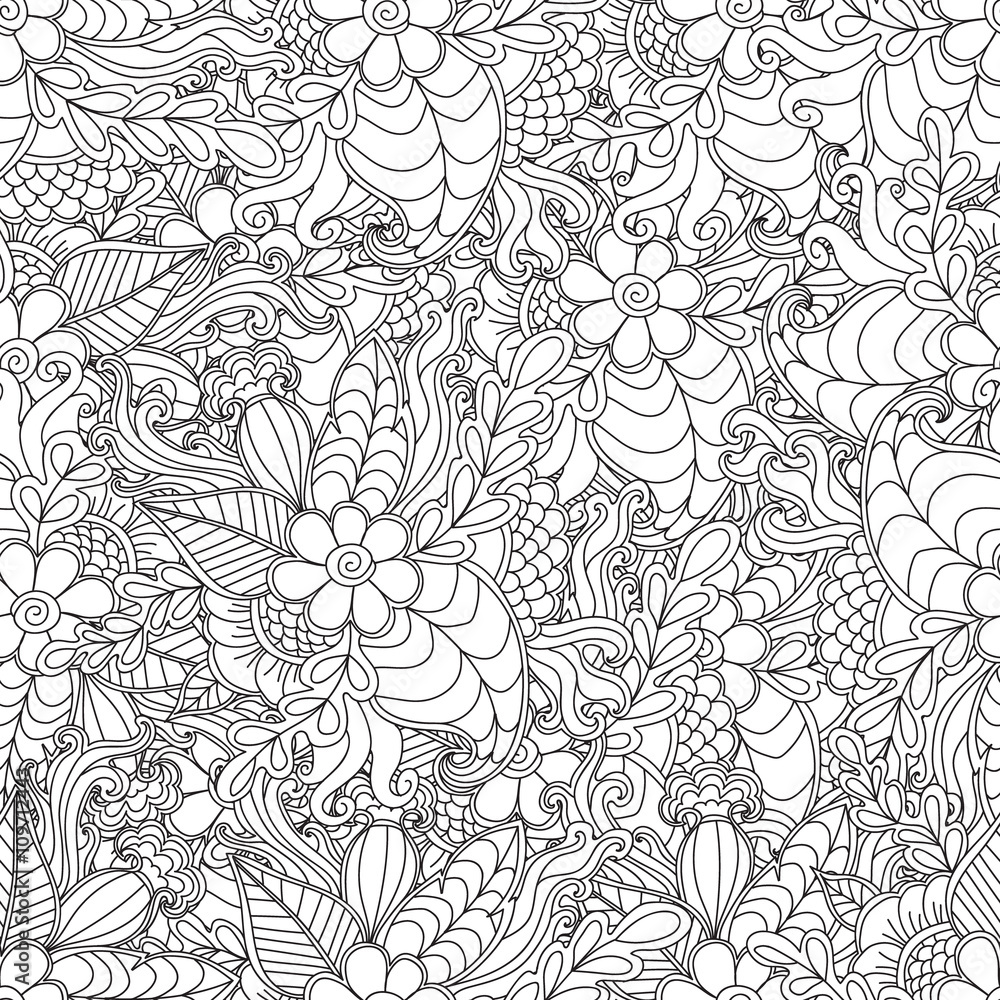 Obraz premium Pages for adult coloring book. Hand drawn artistic ethnic ornamental patterned floral frame in doodle.
