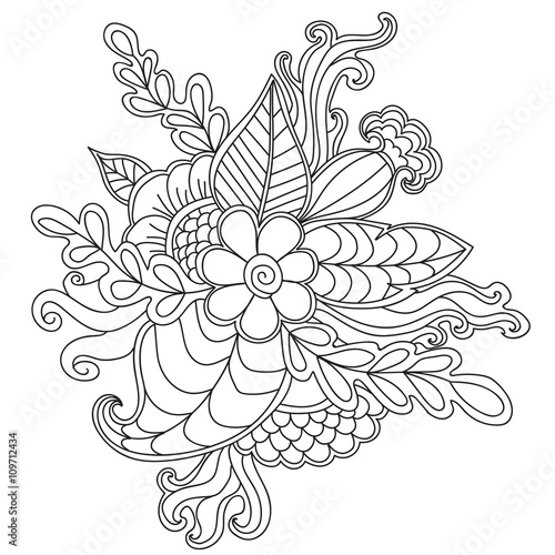 Hand drawn patterned floral frame in doodle style.