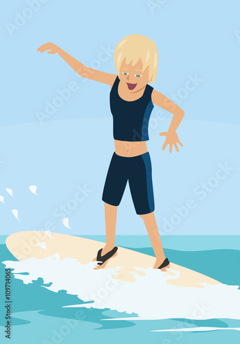 cartoon girl learning serfing