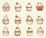 Hand drawn cupcakes. Vector illustration
