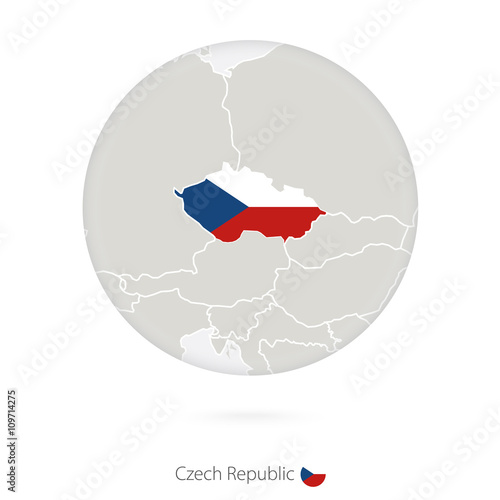 Map of Czech Republic and national flag in a circle.