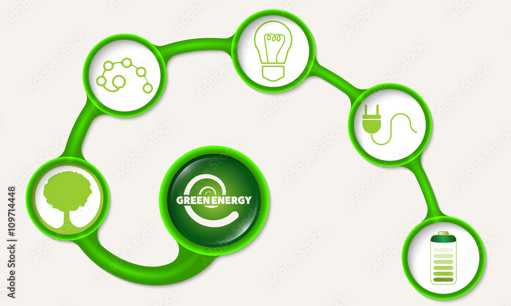 Green circular frames and green energy symbol Green circular frames and green energy symbol